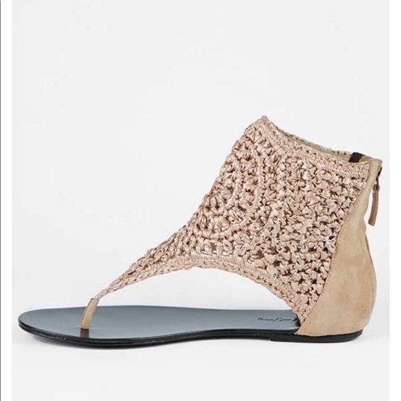 GYPSY CROCHETED ZIP BACK FLAT SANDAL IN SAND MULTI - Picture 10 of 11